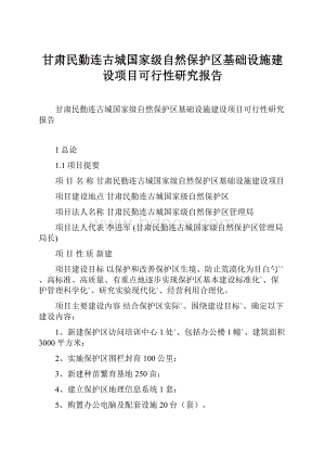 甘肃民勤连古城国家级自然保护区基础设施建设项目可行性研究报告.docx