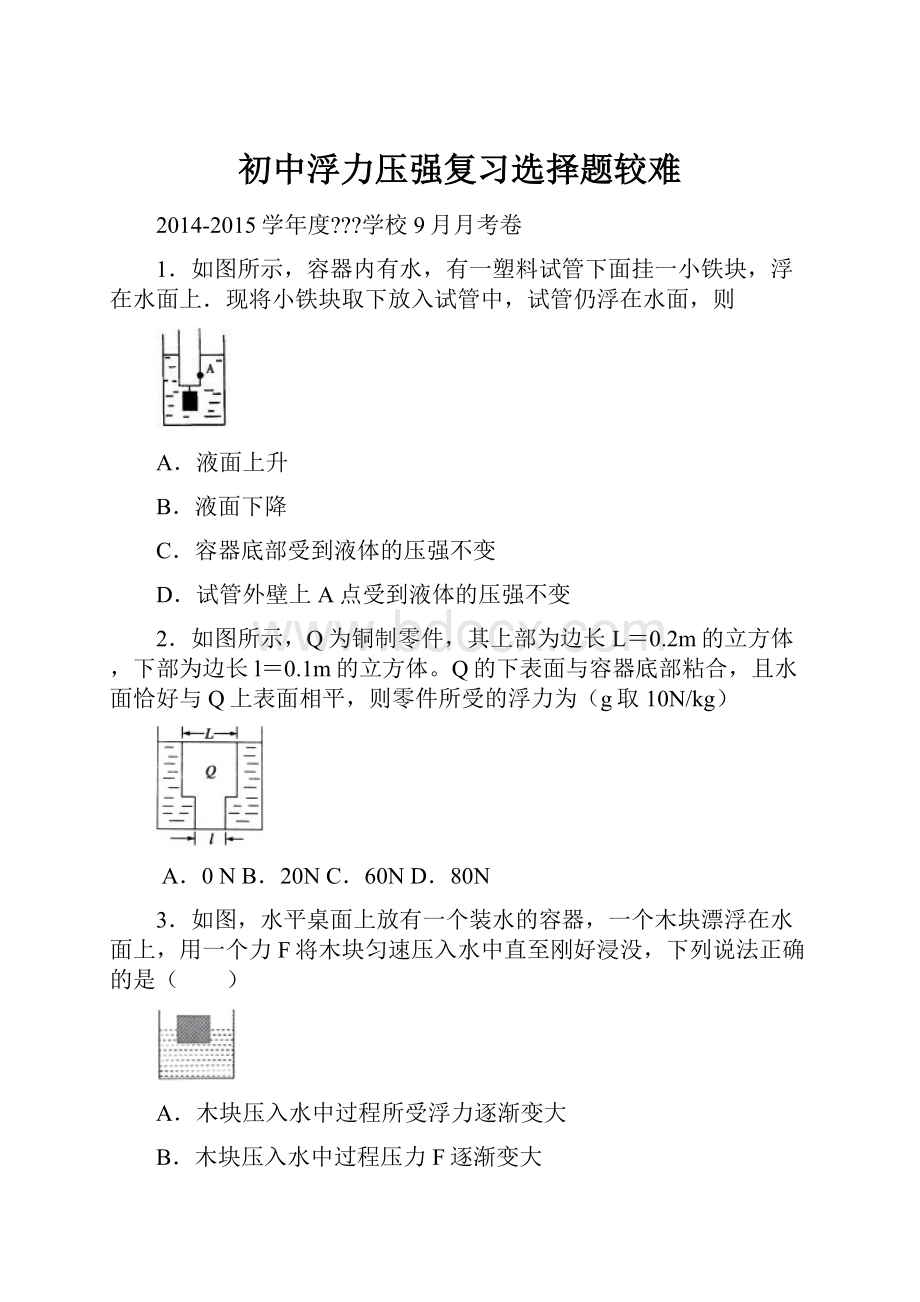 初中浮力压强复习选择题较难.docx