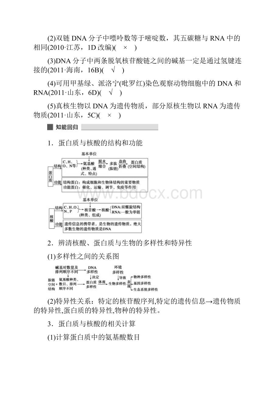 安徽专用高考生物 考前三个月 知识专题突破练1 细胞的分子组成.docx_第2页