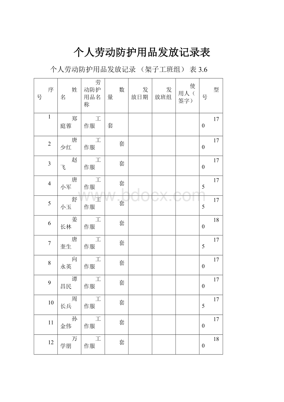 个人劳动防护用品发放记录表.docx