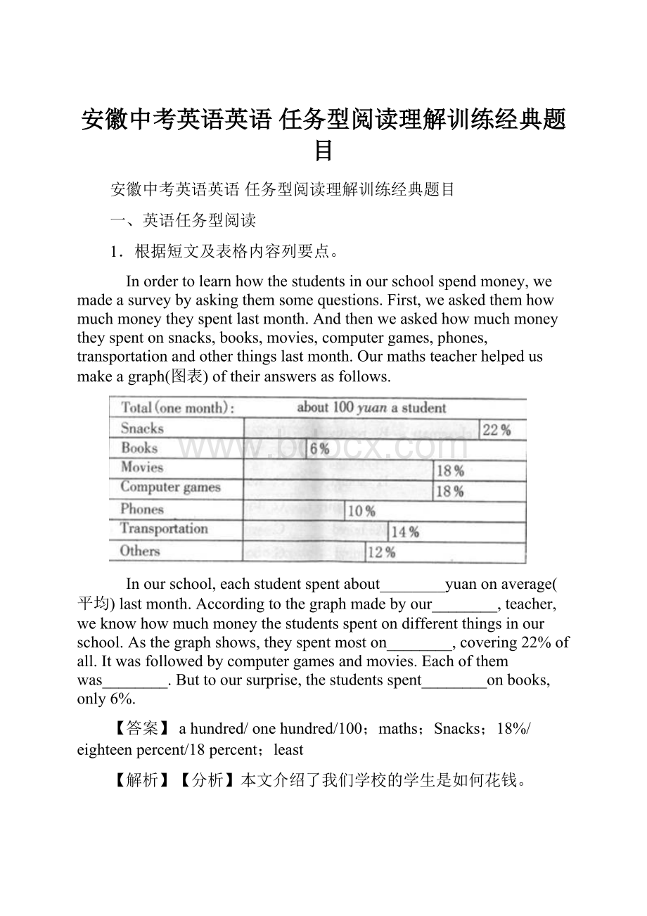 安徽中考英语英语 任务型阅读理解训练经典题目.docx