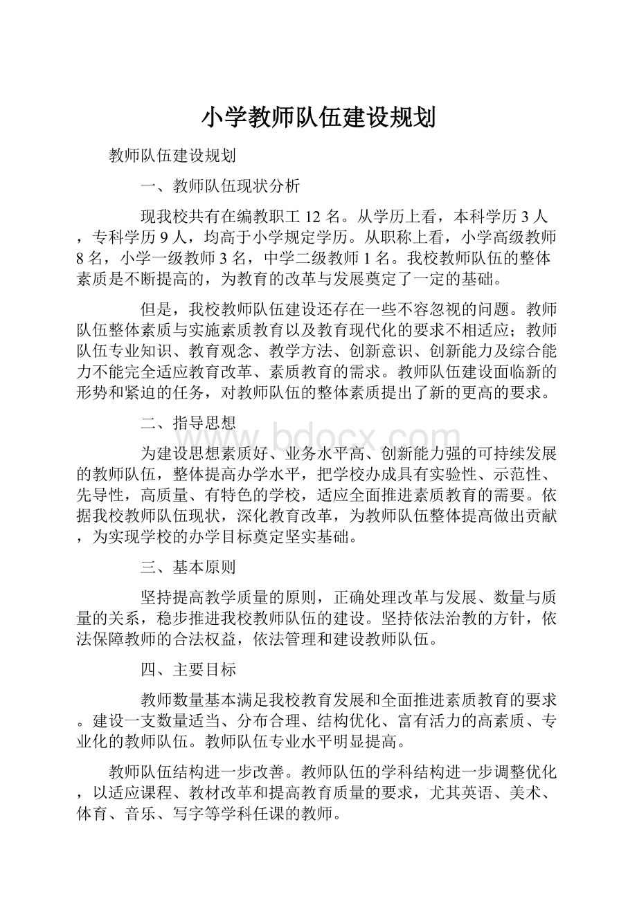 小学教师队伍建设规划.docx