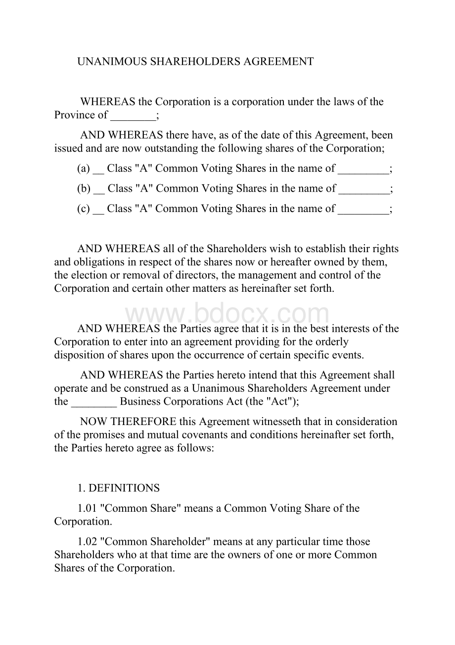 Unanimous Shareholders Agreement.docx_第2页