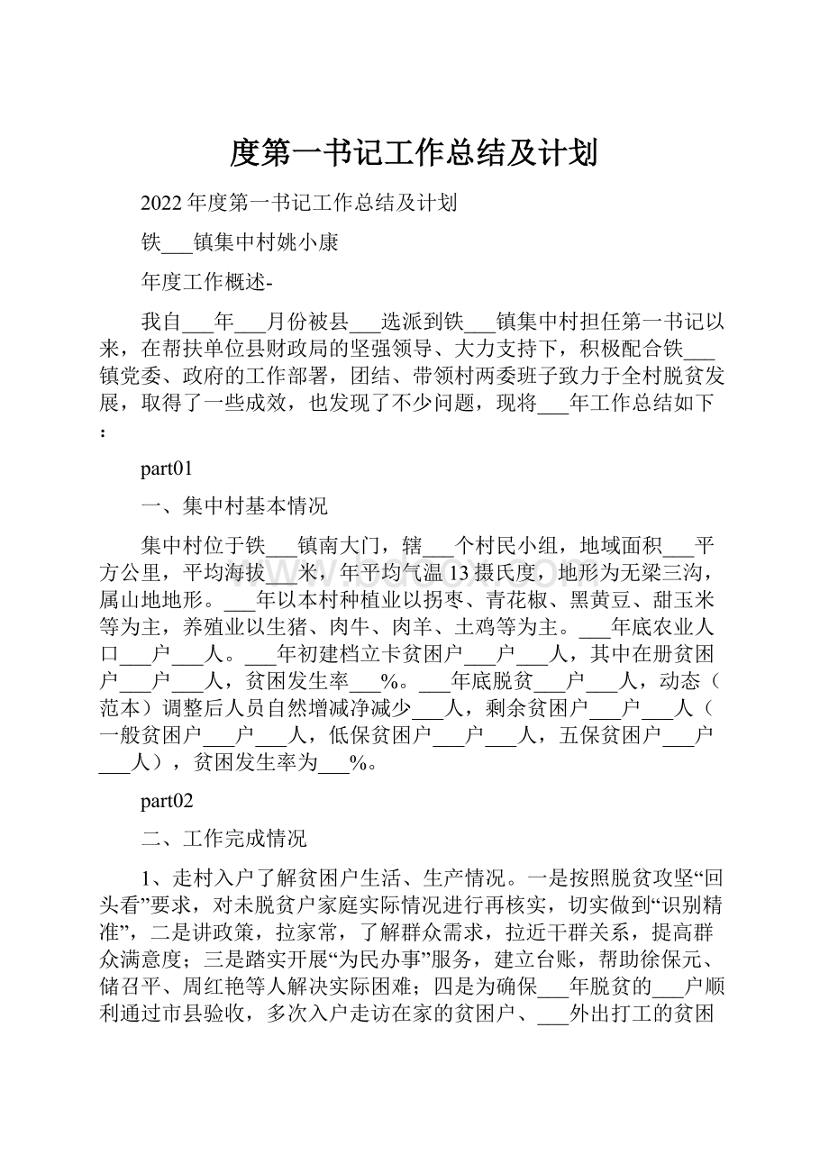 度第一书记工作总结及计划.docx_第1页