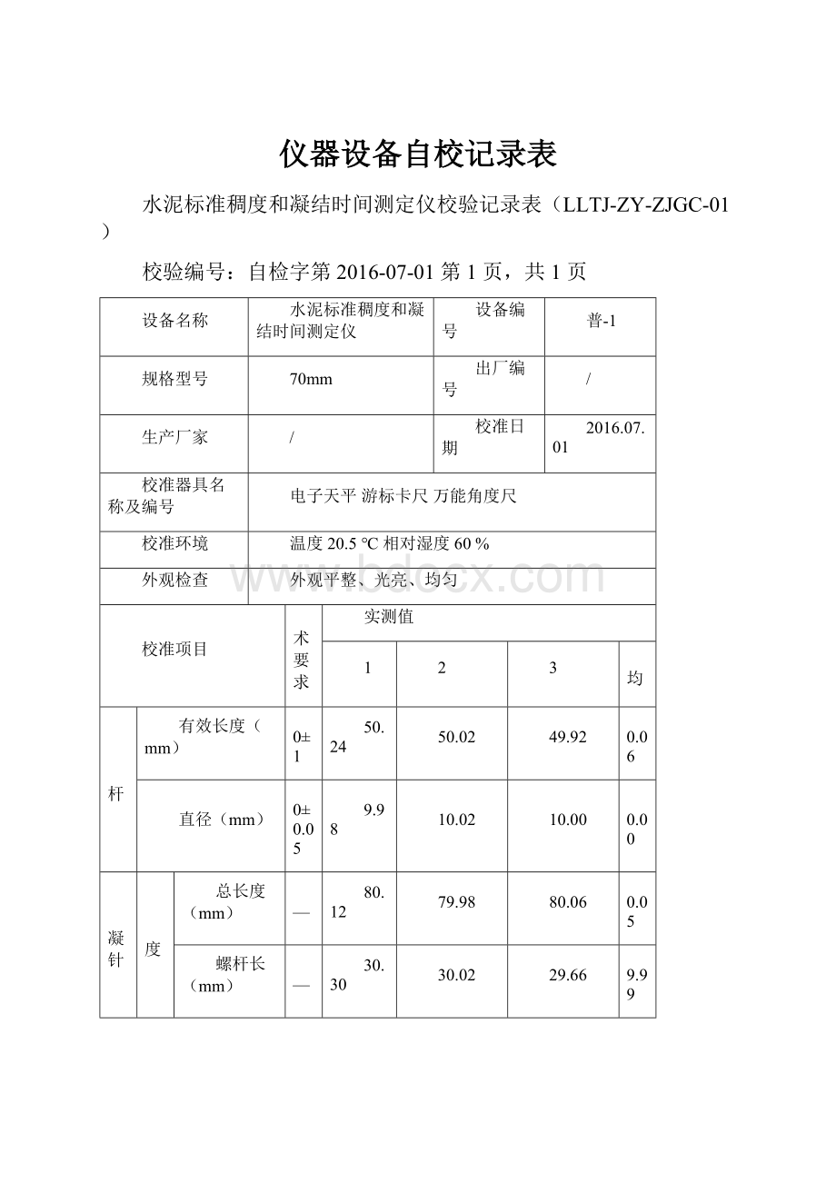 仪器设备自校记录表.docx_第1页