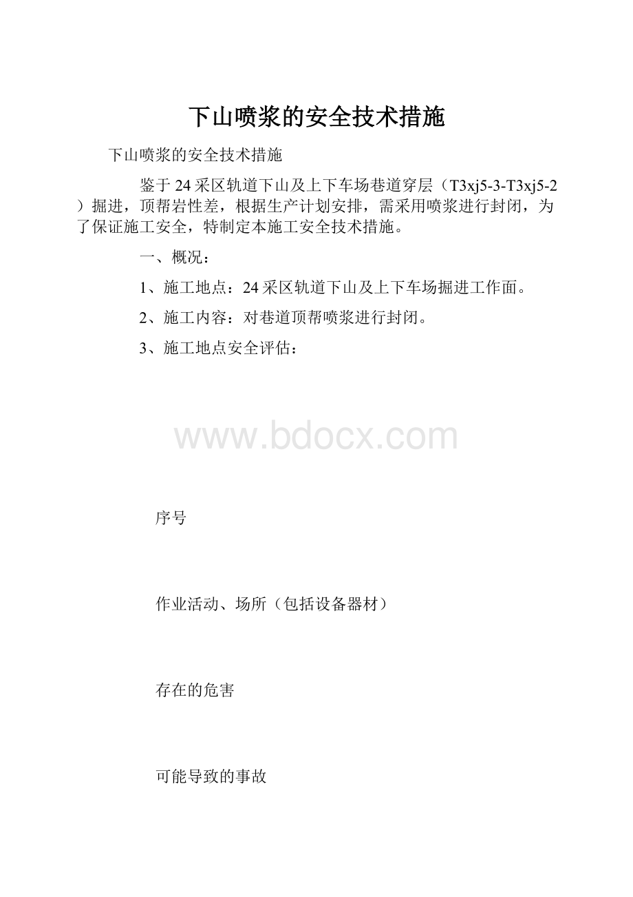 下山喷浆的安全技术措施.docx