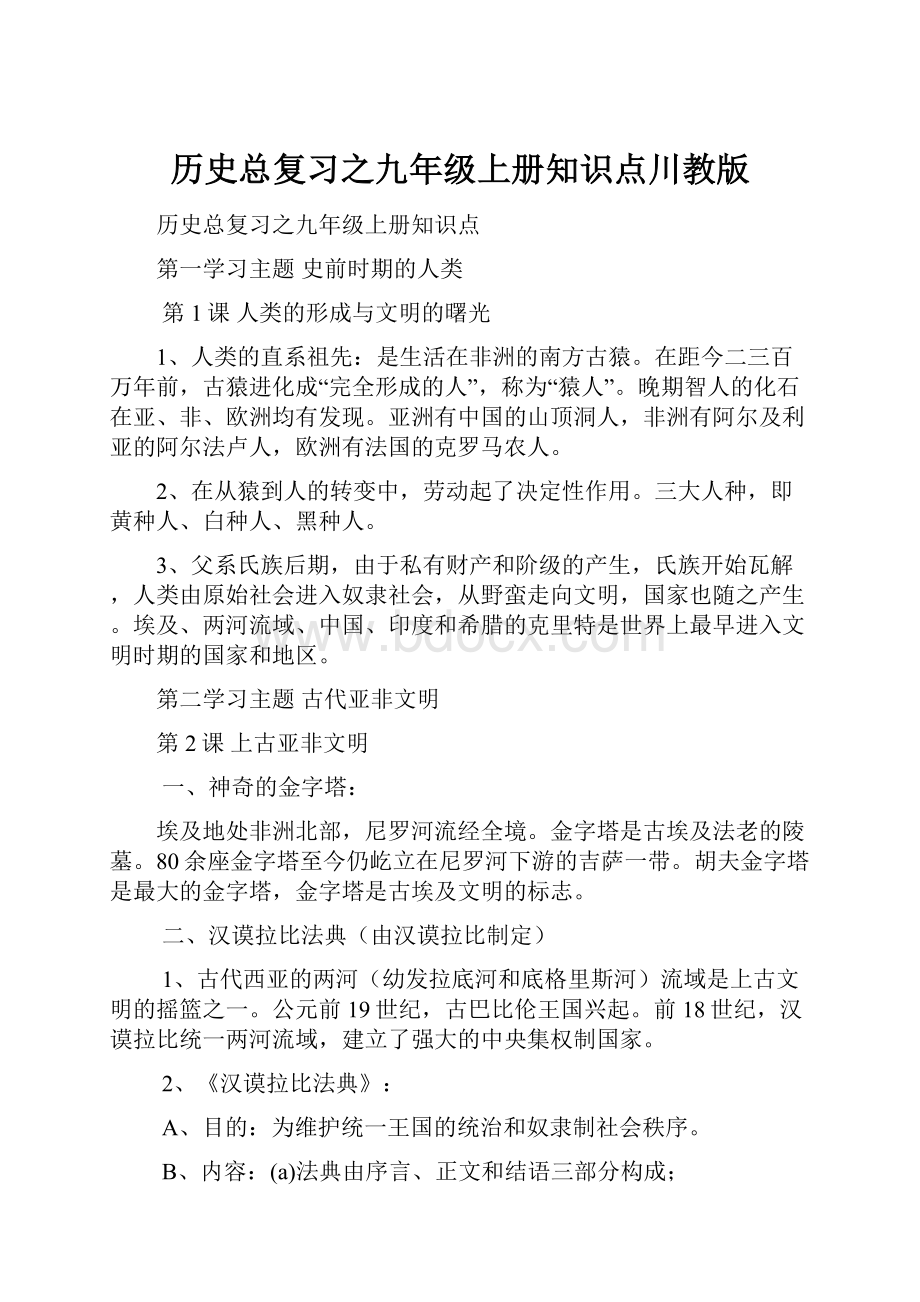 历史总复习之九年级上册知识点川教版.docx