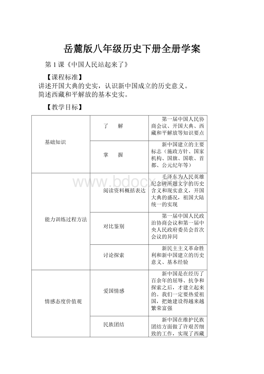 岳麓版八年级历史下册全册学案.docx_第1页