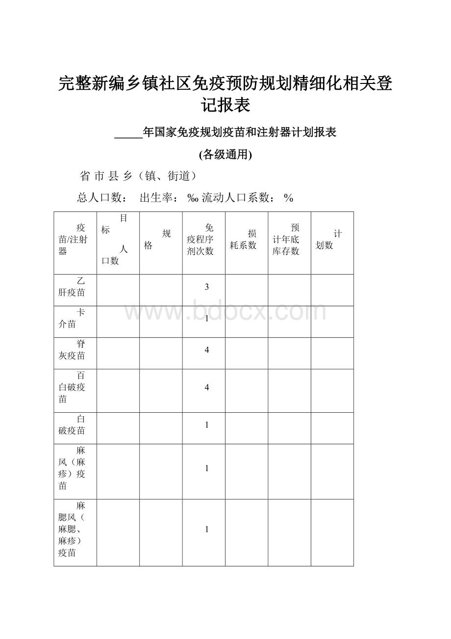 完整新编乡镇社区免疫预防规划精细化相关登记报表.docx