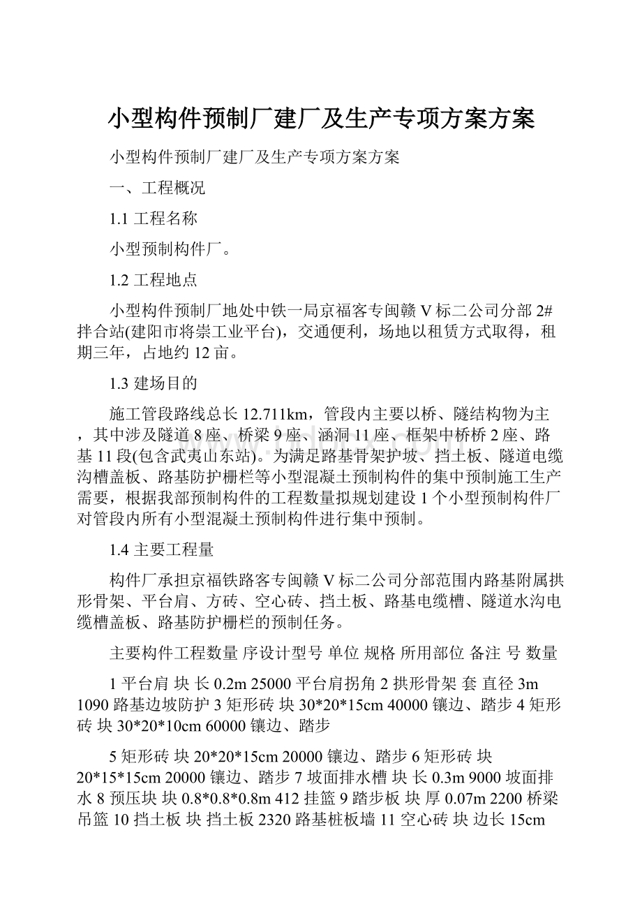 小型构件预制厂建厂及生产专项方案方案.docx_第1页