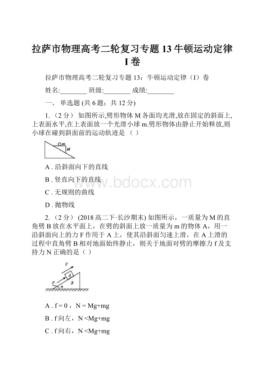 拉萨市物理高考二轮复习专题13牛顿运动定律I卷.docx