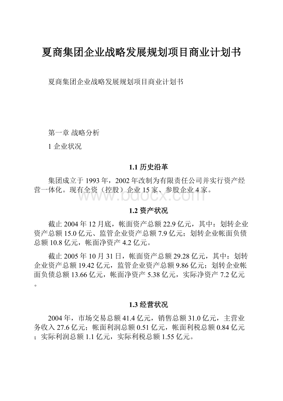 夏商集团企业战略发展规划项目商业计划书.docx_第1页