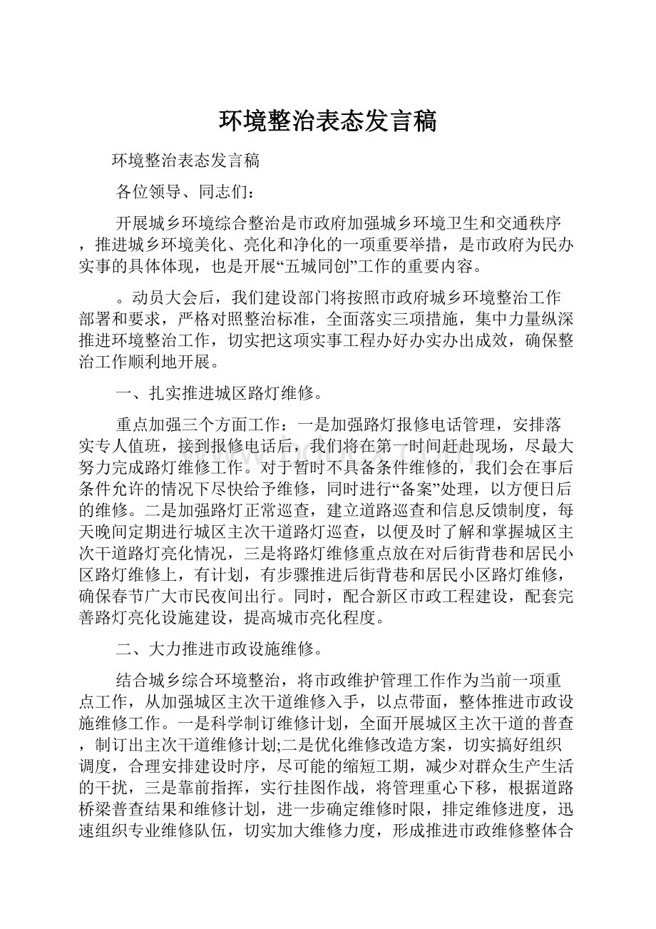 环境整治表态发言稿.docx