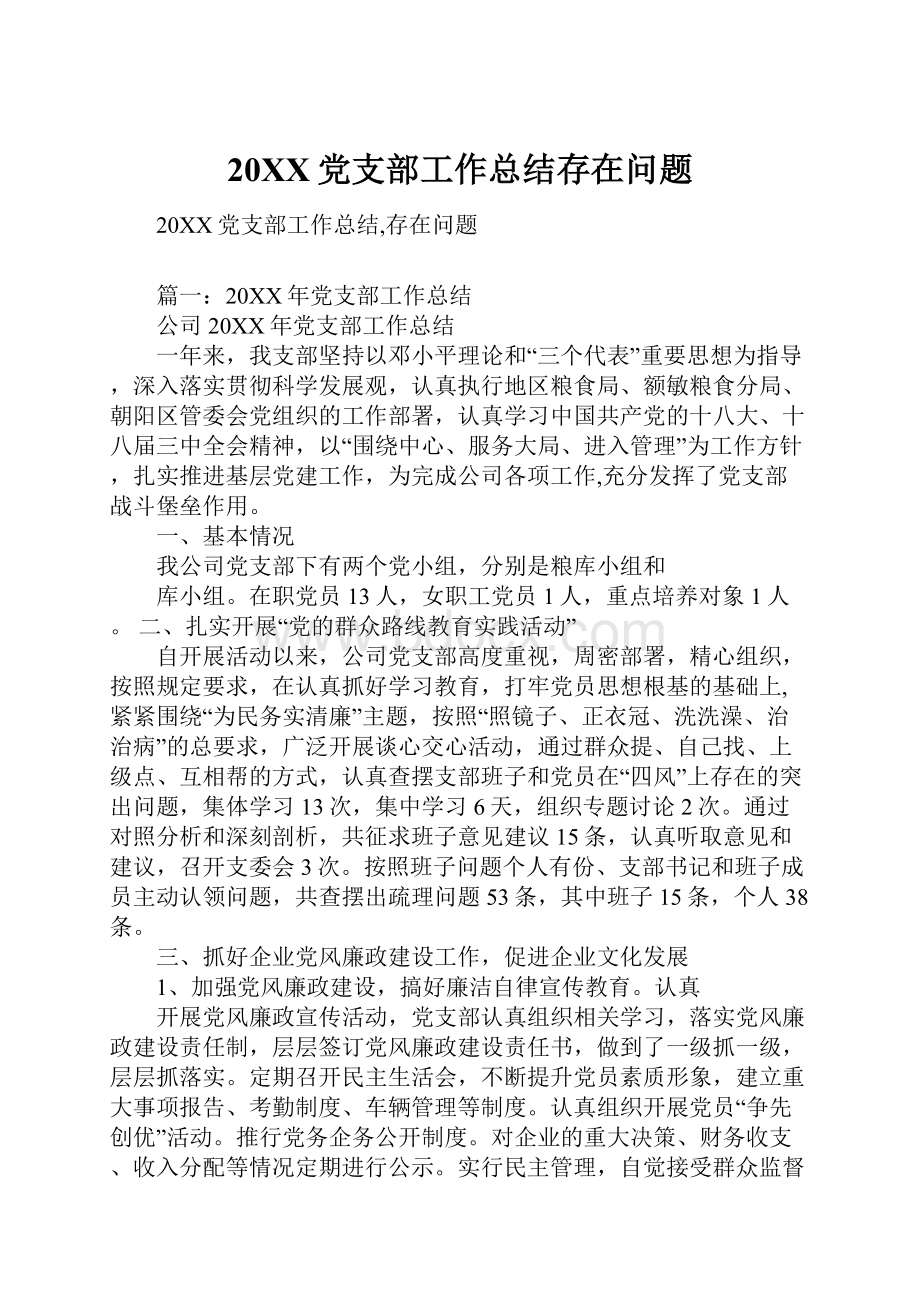 20XX党支部工作总结存在问题.docx_第1页