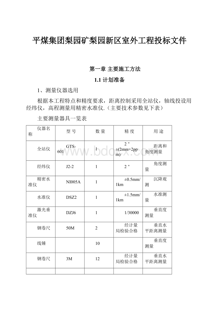 平煤集团梨园矿梨园新区室外工程投标文件.docx_第1页