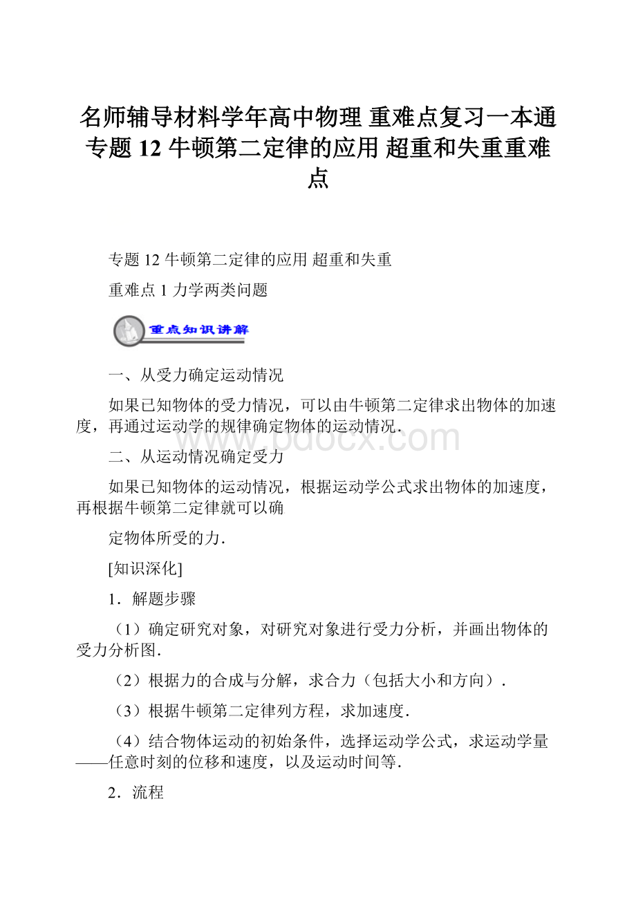 名师辅导材料学年高中物理 重难点复习一本通 专题12 牛顿第二定律的应用超重和失重重难点.docx_第1页