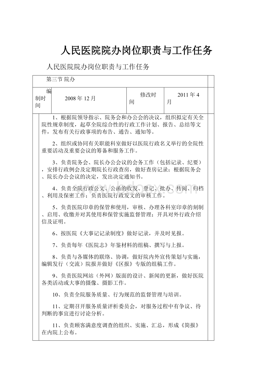 人民医院院办岗位职责与工作任务.docx