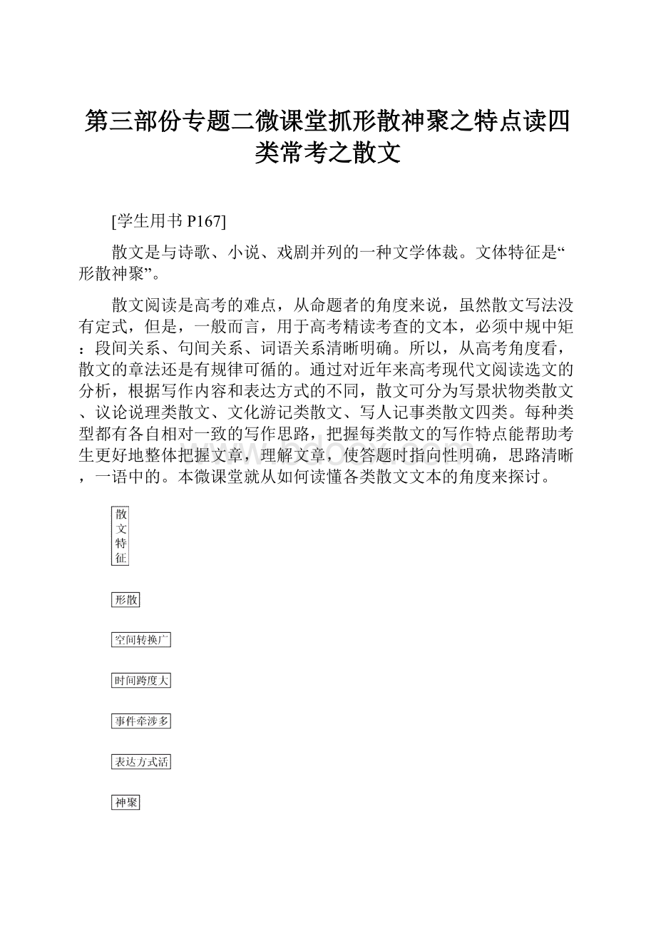 第三部份专题二微课堂抓形散神聚之特点读四类常考之散文.docx_第1页