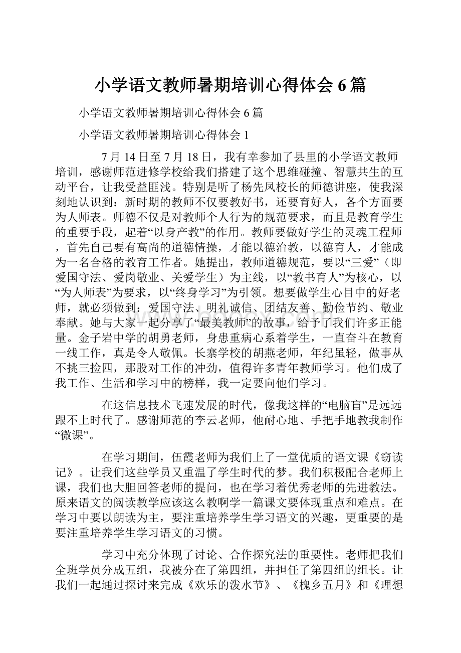 小学语文教师暑期培训心得体会6篇.docx