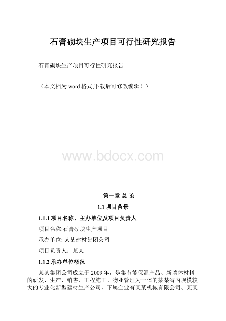 石膏砌块生产项目可行性研究报告.docx_第1页