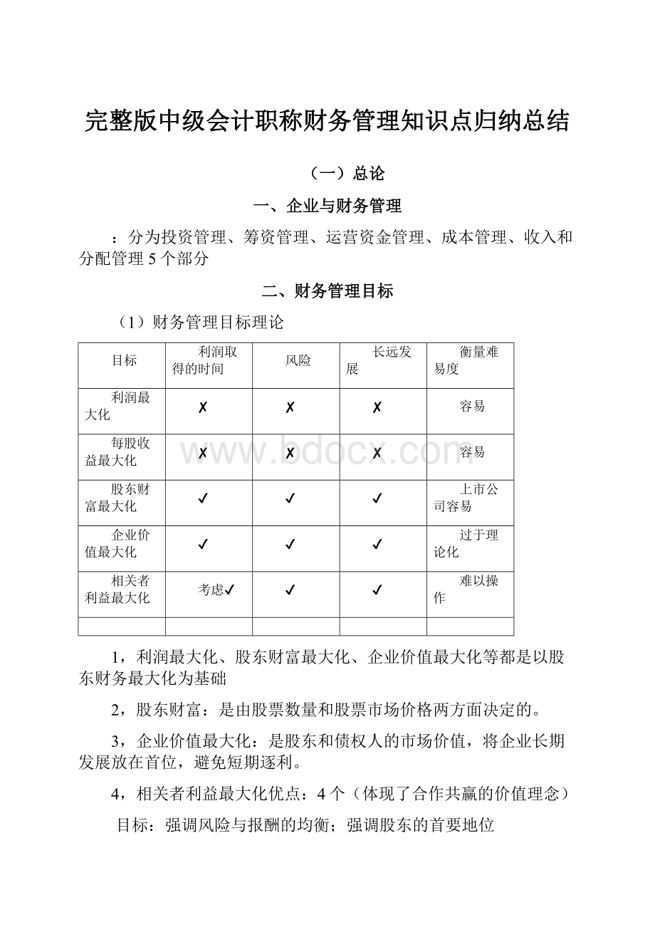 完整版中级会计职称财务管理知识点归纳总结.docx_第1页