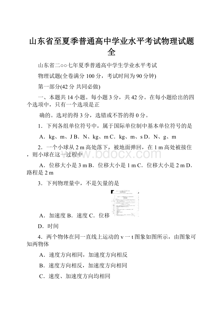 山东省至夏季普通高中学业水平考试物理试题全.docx