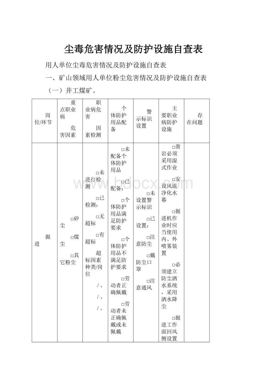 尘毒危害情况及防护设施自查表.docx_第1页