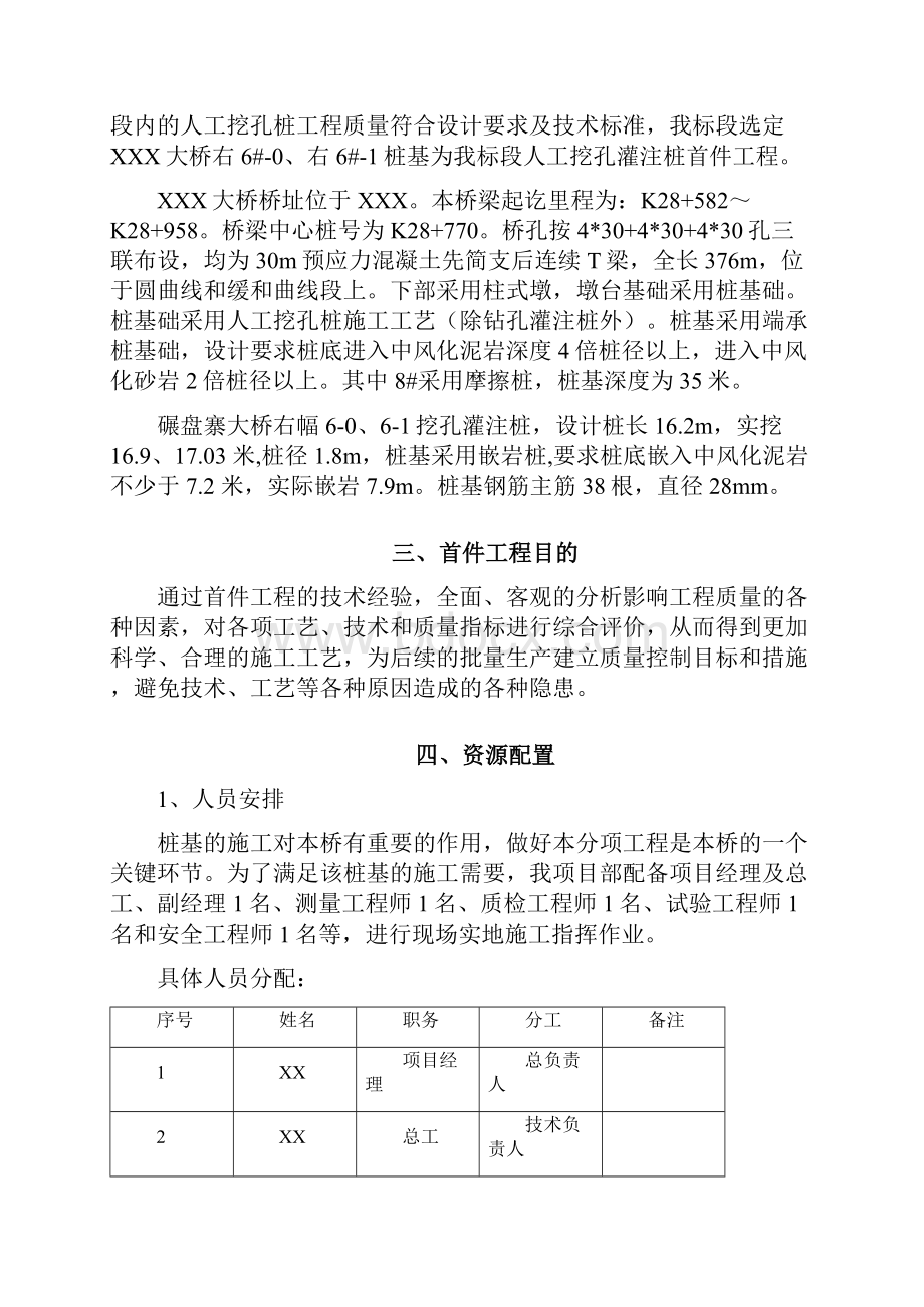 精品完整版XXX大桥挖孔灌注桩首件工程总结报告.docx_第2页