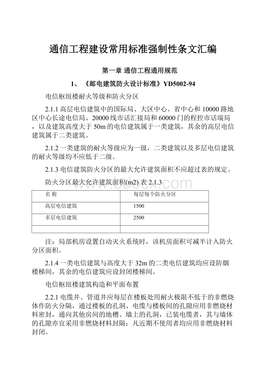 通信工程建设常用标准强制性条文汇编.docx