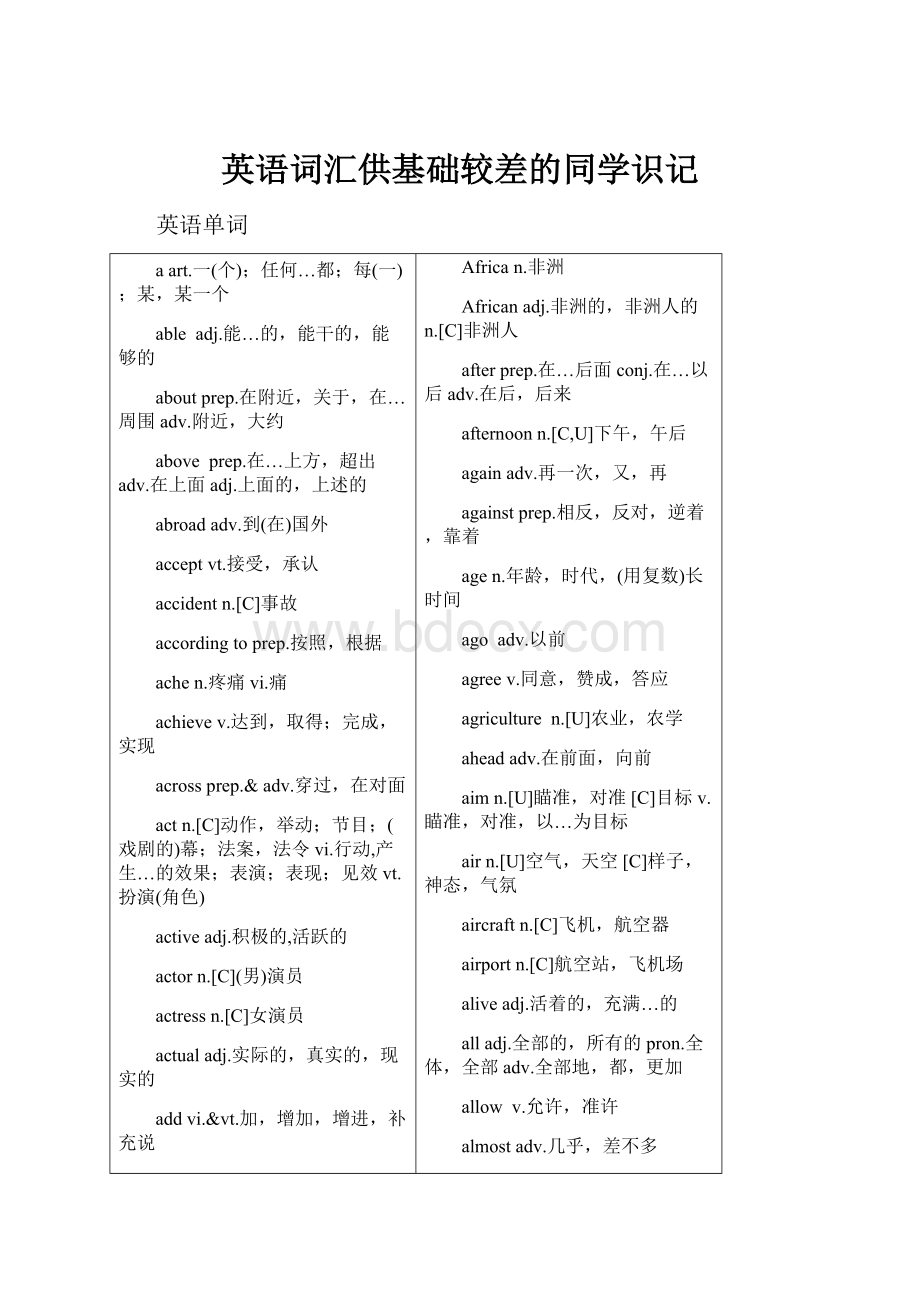 英语词汇供基础较差的同学识记.docx