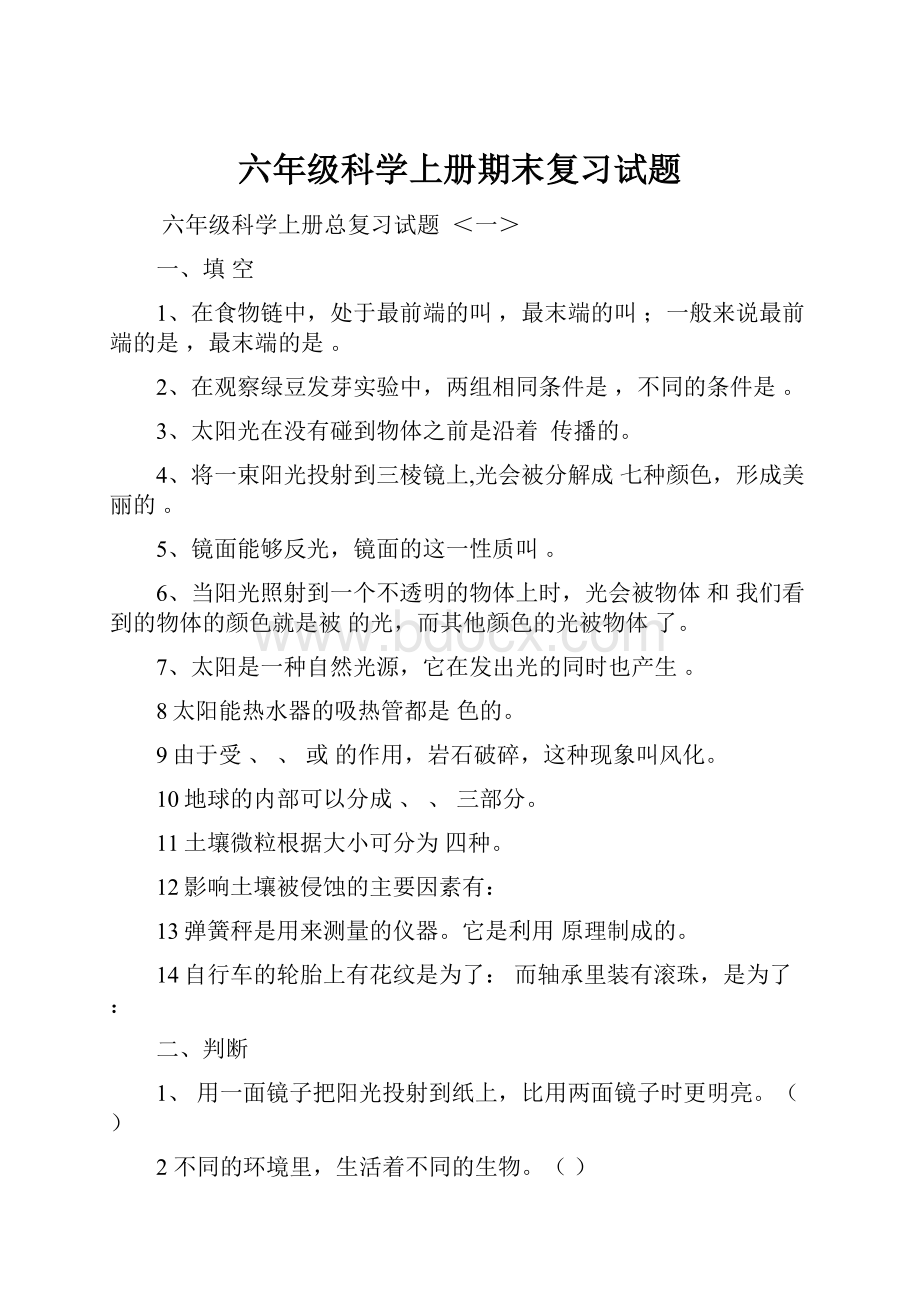 六年级科学上册期末复习试题.docx_第1页