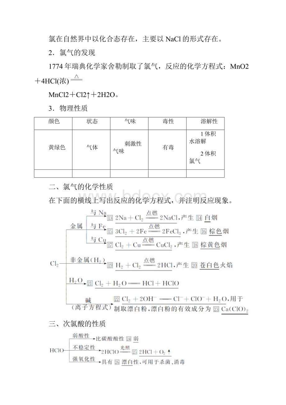 版化学新教材人教必修一同步学案221氯气的性质和答案.docx_第2页