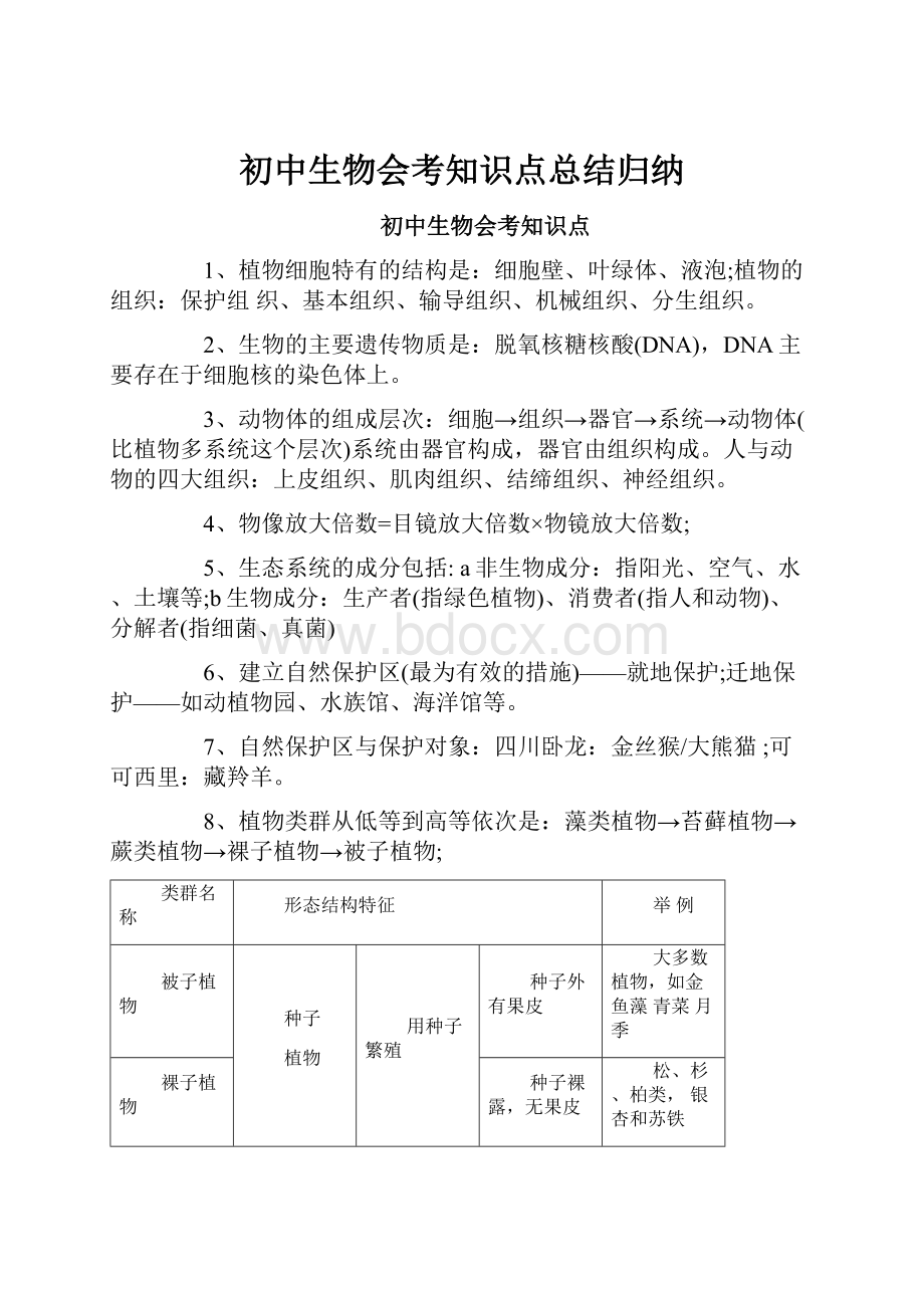 初中生物会考知识点总结归纳.docx