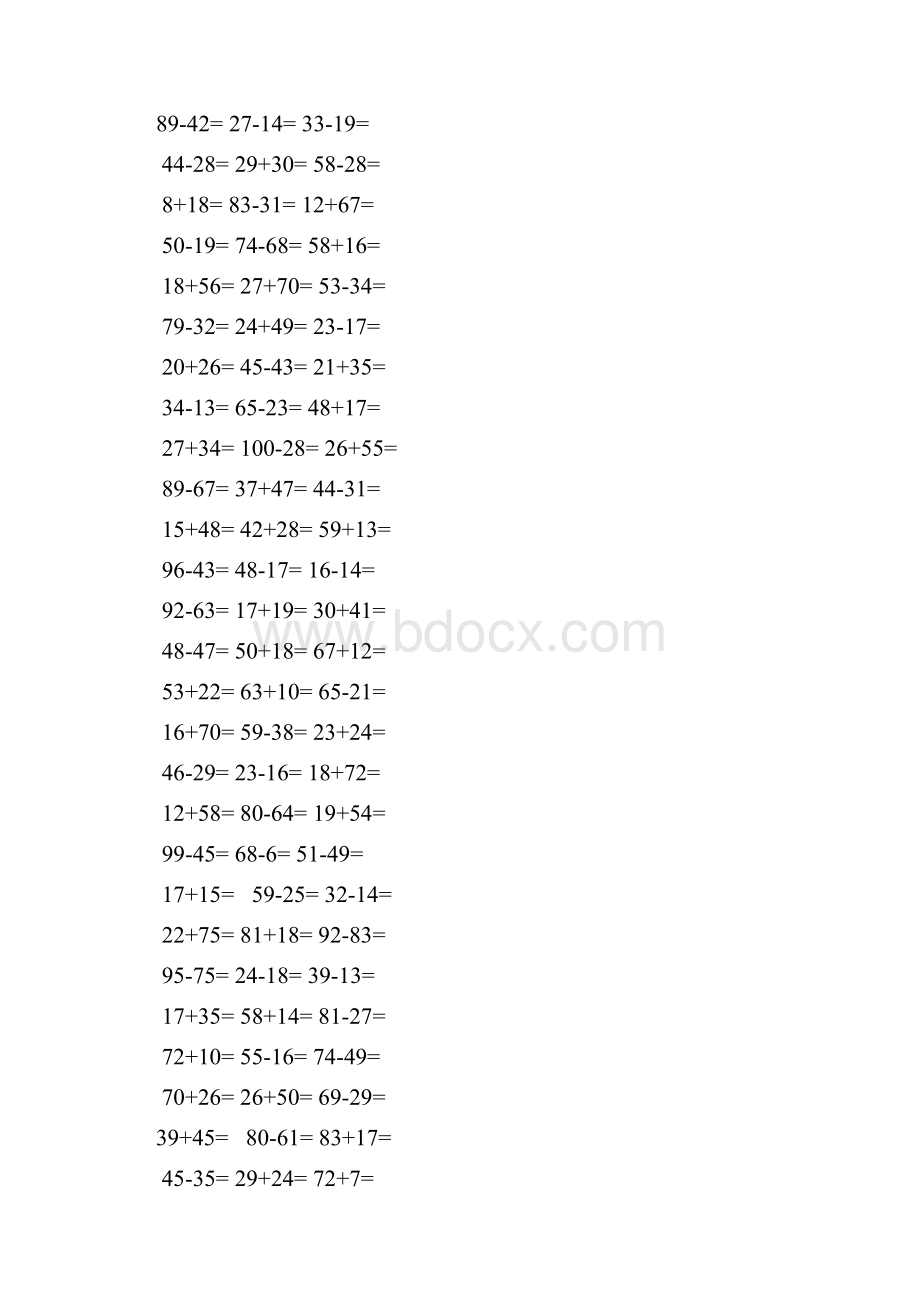 小学一年级100以内加减法口算题1000道.docx_第2页