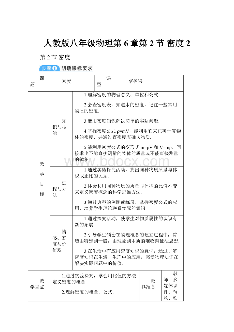 人教版八年级物理第6章第2节 密度2.docx_第1页