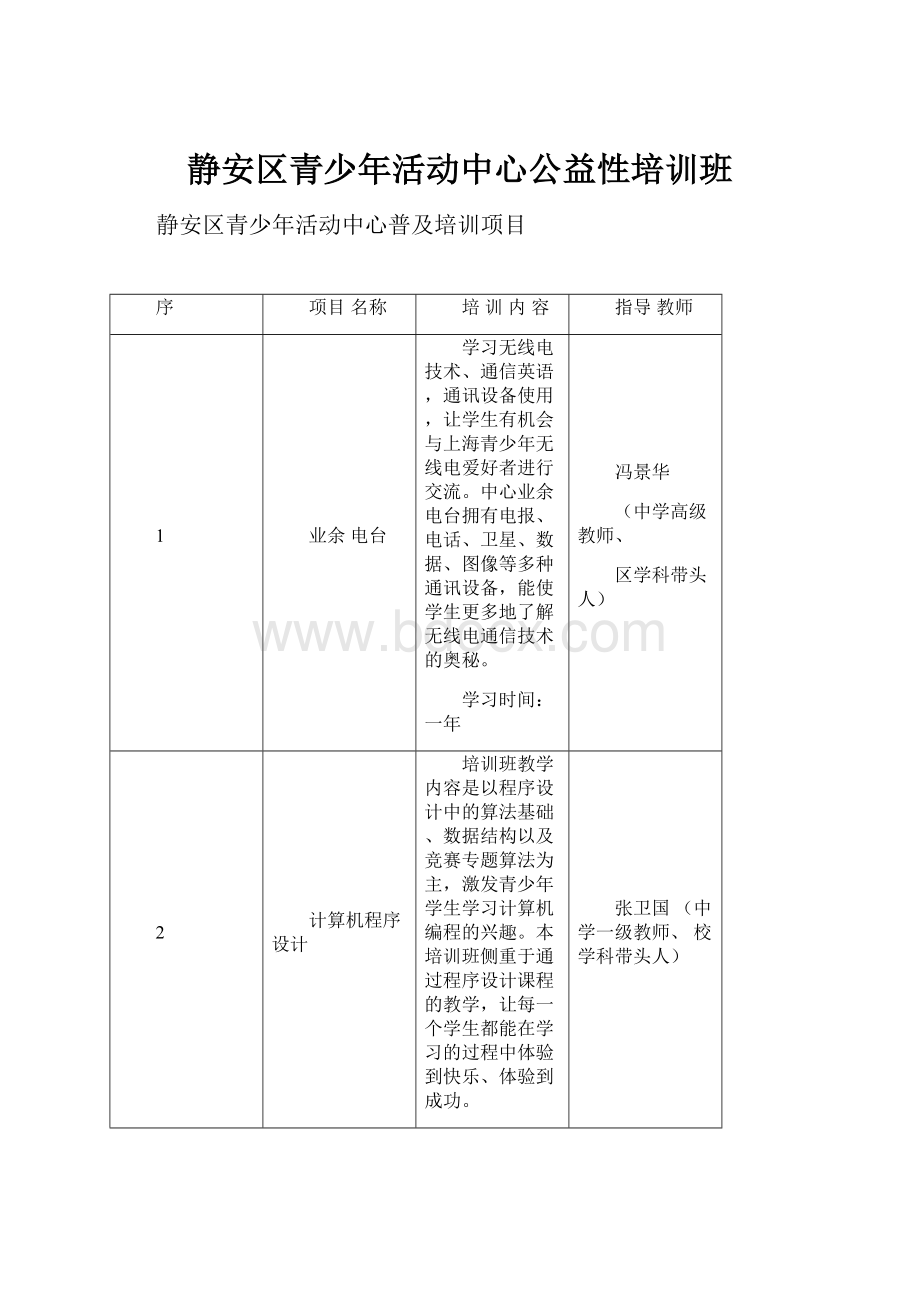 静安区青少年活动中心公益性培训班.docx