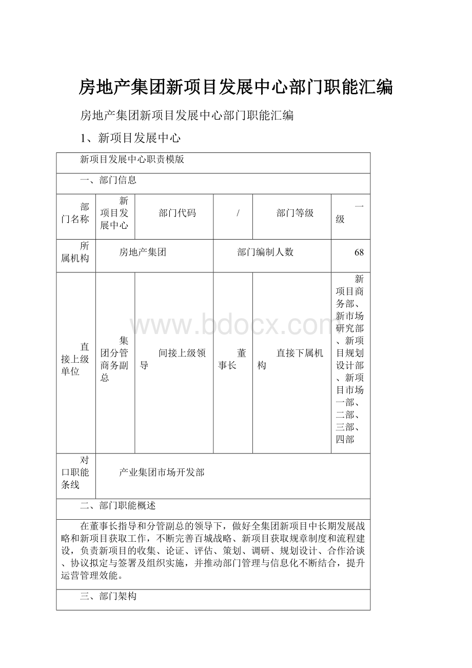 房地产集团新项目发展中心部门职能汇编.docx