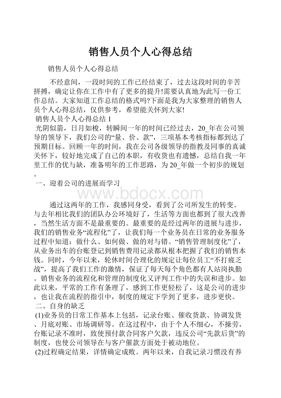 销售人员个人心得总结.docx_第1页