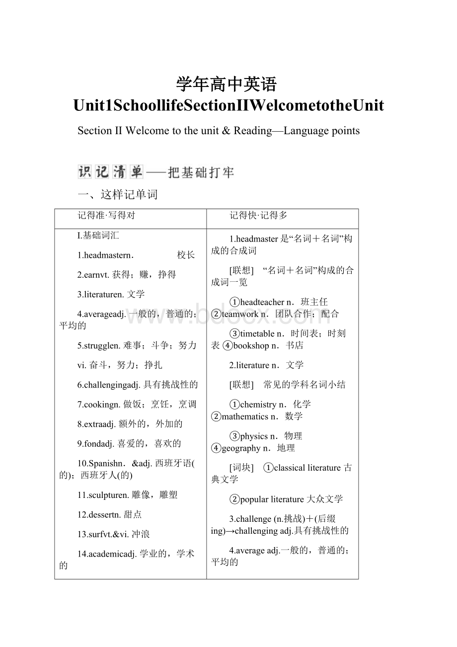 学年高中英语Unit1SchoollifeSectionⅡWelcometotheUnit.docx_第1页