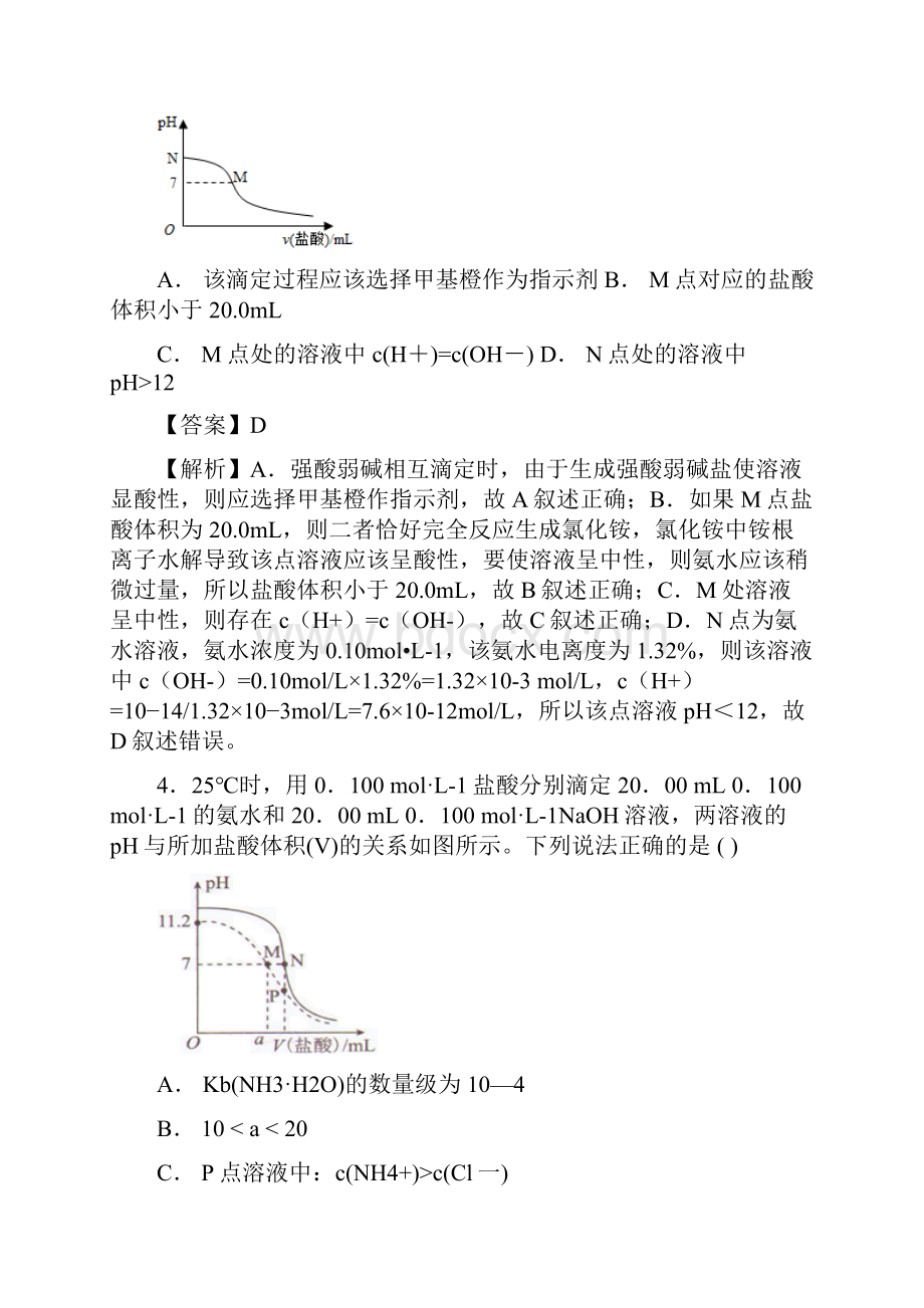 考点62 酸滴定碱的曲线领军高考化学必刷题 精校解析 Word版.docx_第3页