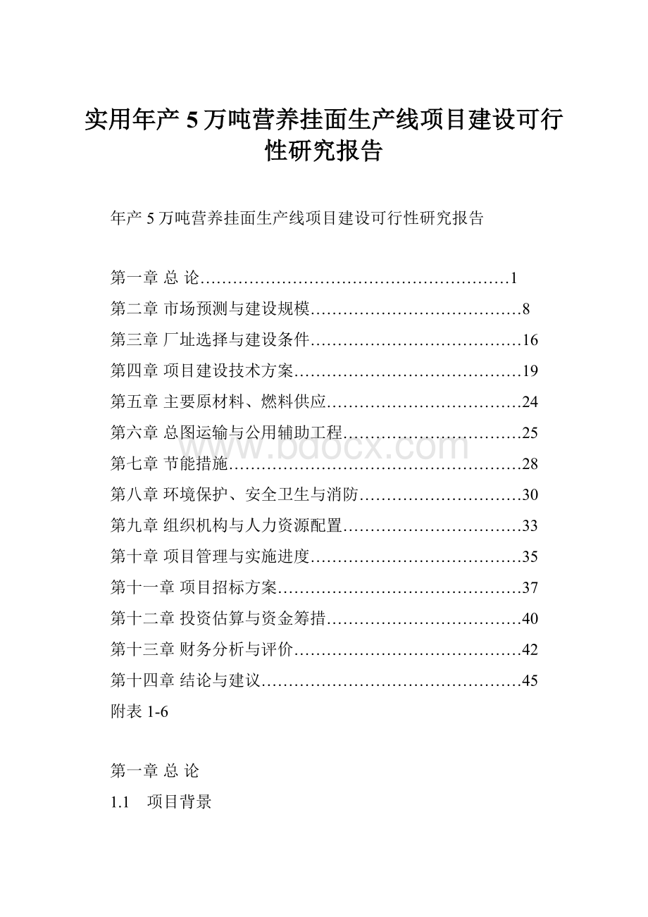 实用年产5万吨营养挂面生产线项目建设可行性研究报告.docx