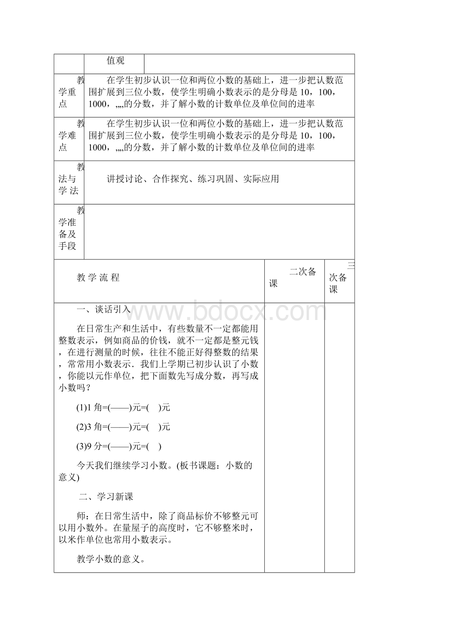 新人教版四年级数学下册第四单元小数的意义和性质教学设计.docx_第3页