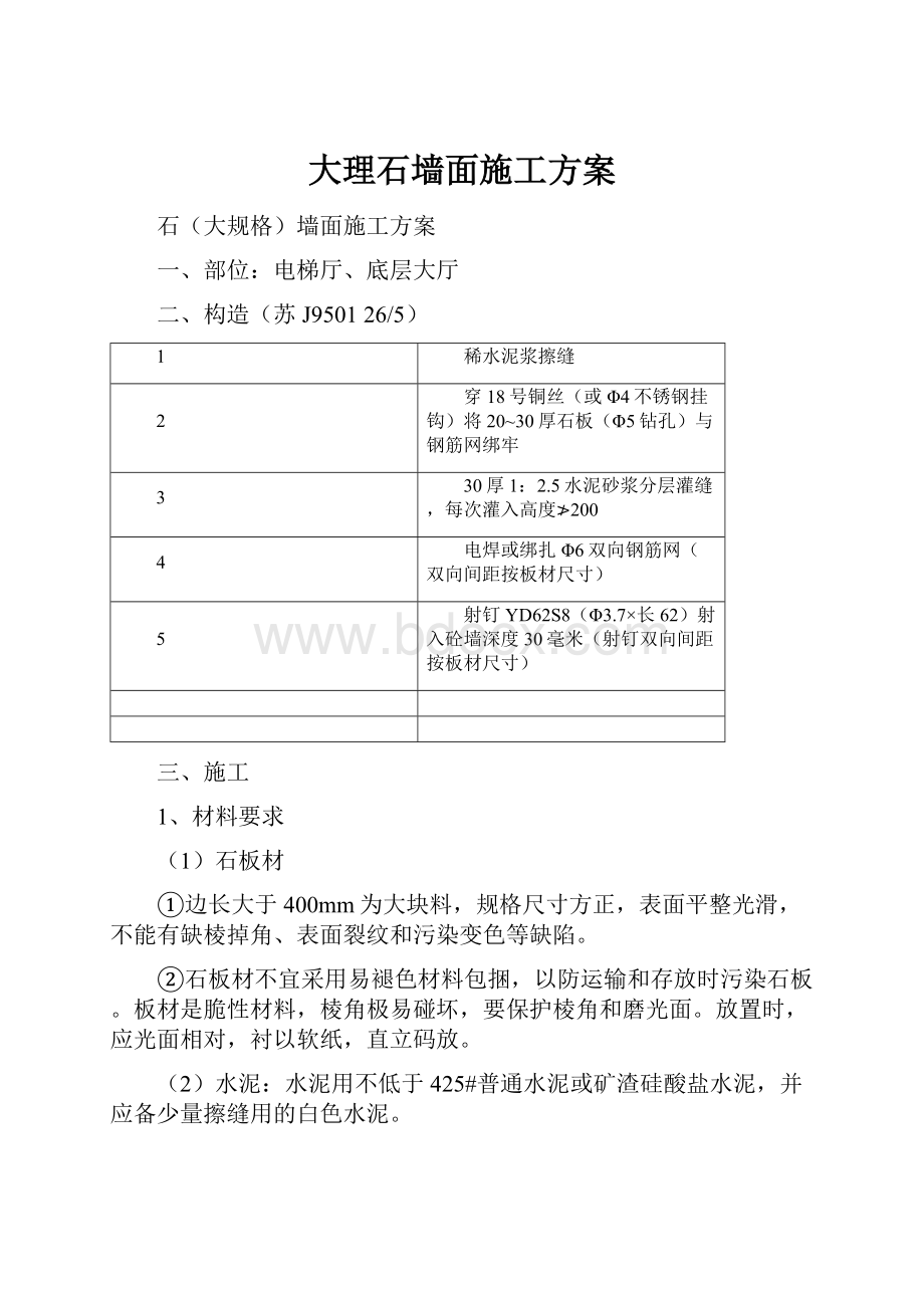 大理石墙面施工方案.docx_第1页