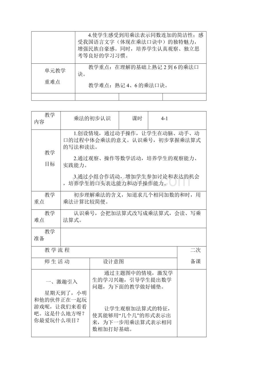 二年级上册第4单元《乘法的初步认识》教学设计.docx_第2页