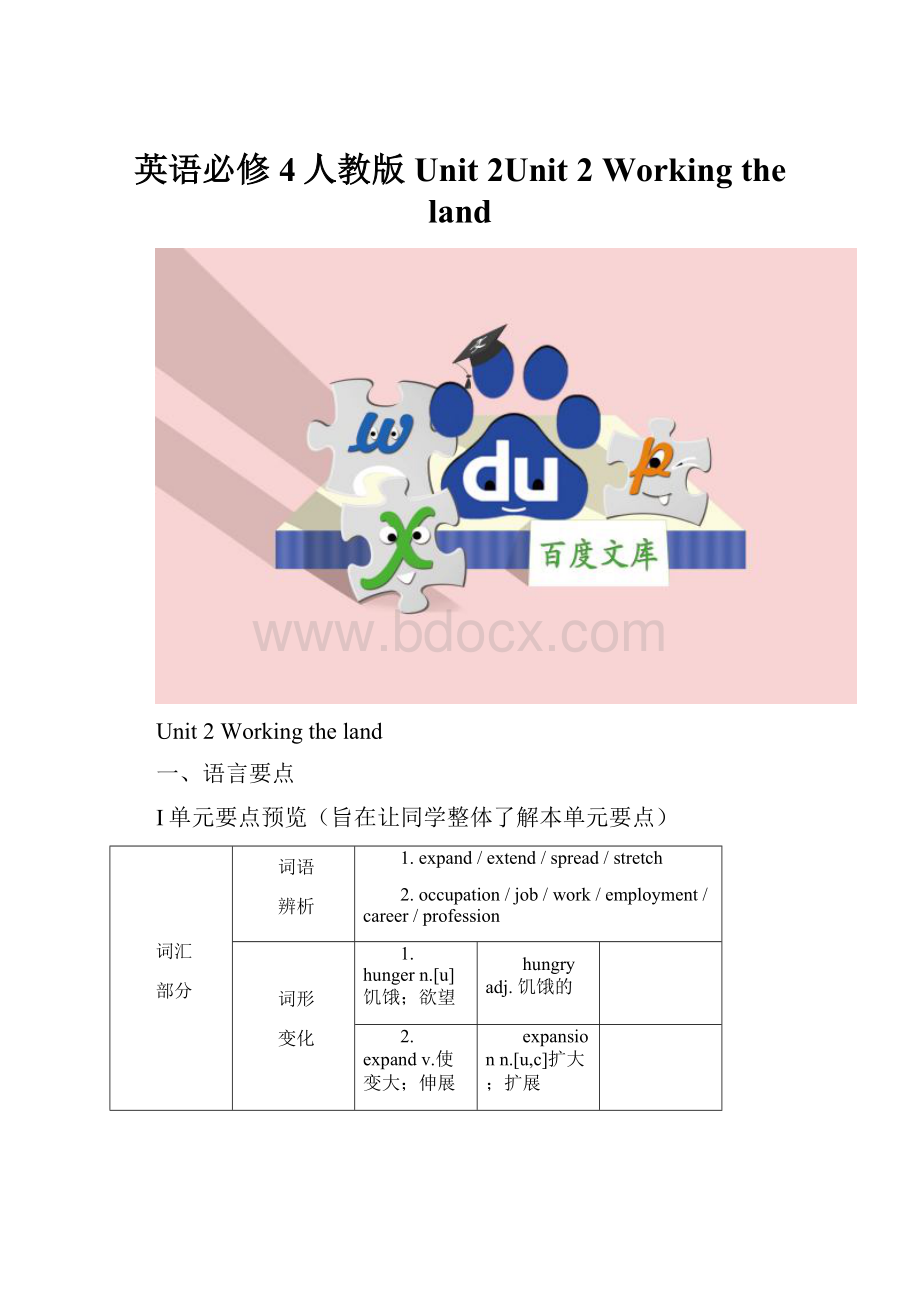 英语必修4人教版Unit 2Unit 2Working the land.docx