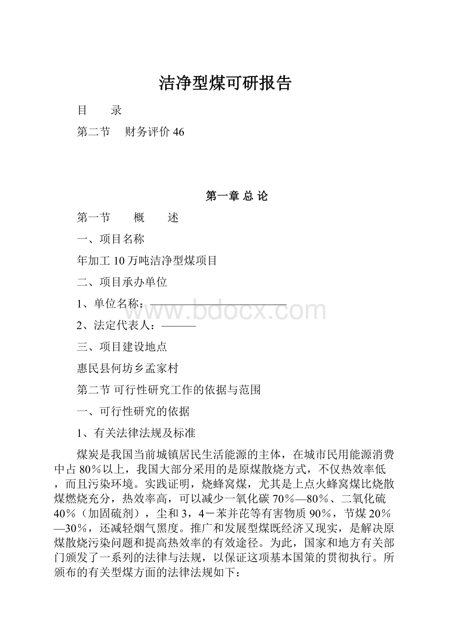 洁净型煤可研报告.docx_第1页