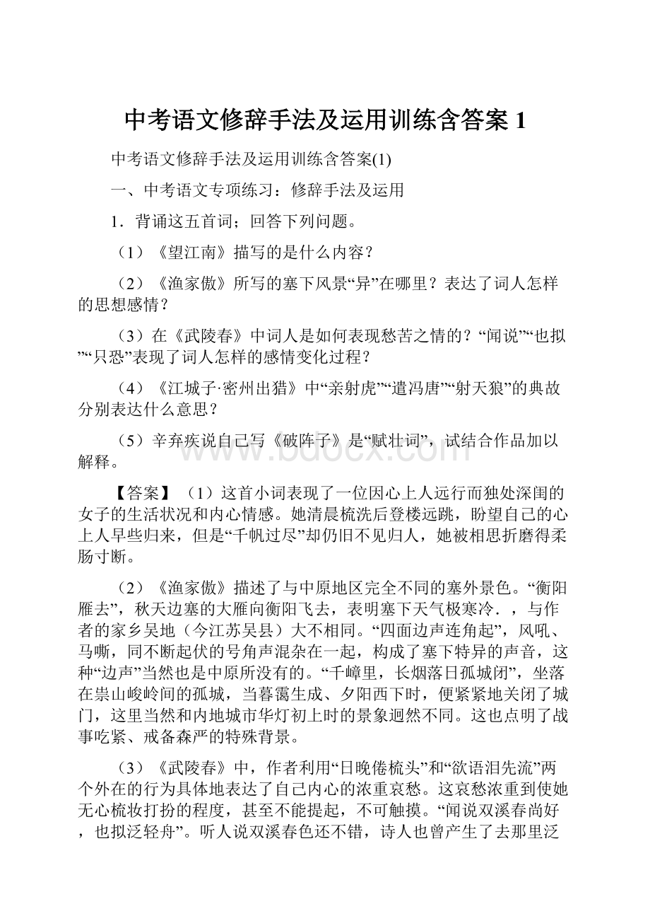 中考语文修辞手法及运用训练含答案1.docx_第1页