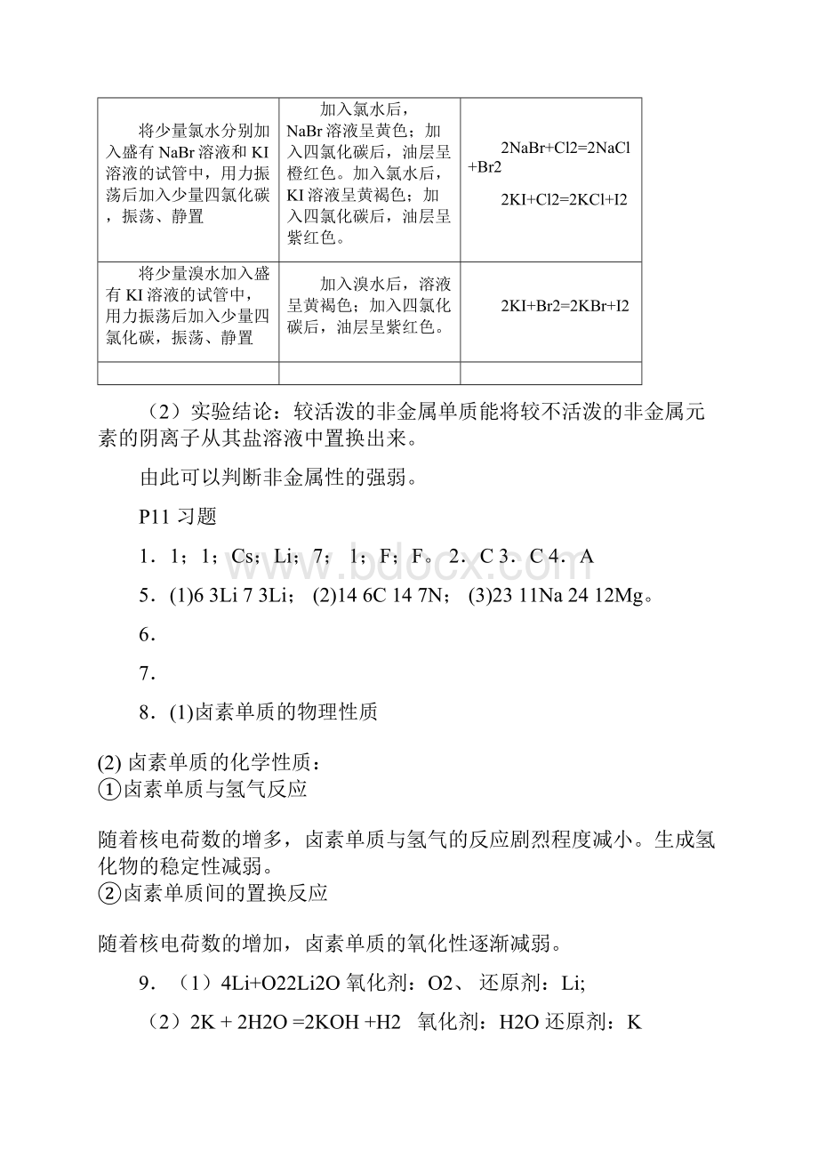 人教版高中化学必修二实验现象和课后题答案.docx_第2页