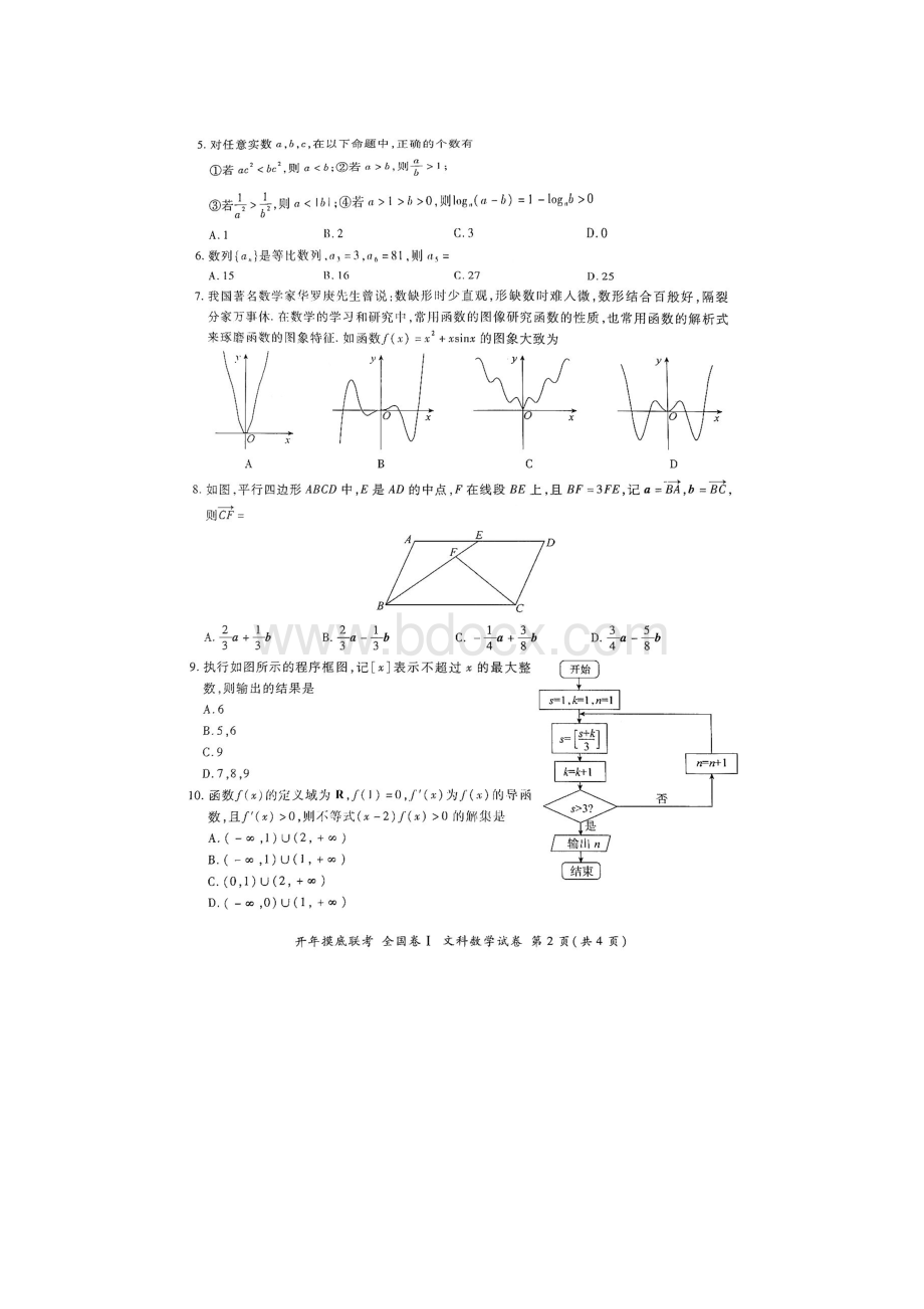 百师联盟高三开年摸底联考全国卷 文科数学试题 附答案.docx_第2页