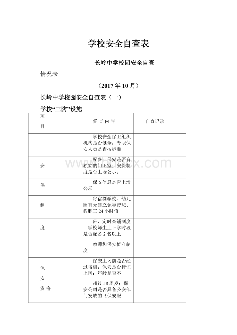 学校安全自查表.docx_第1页